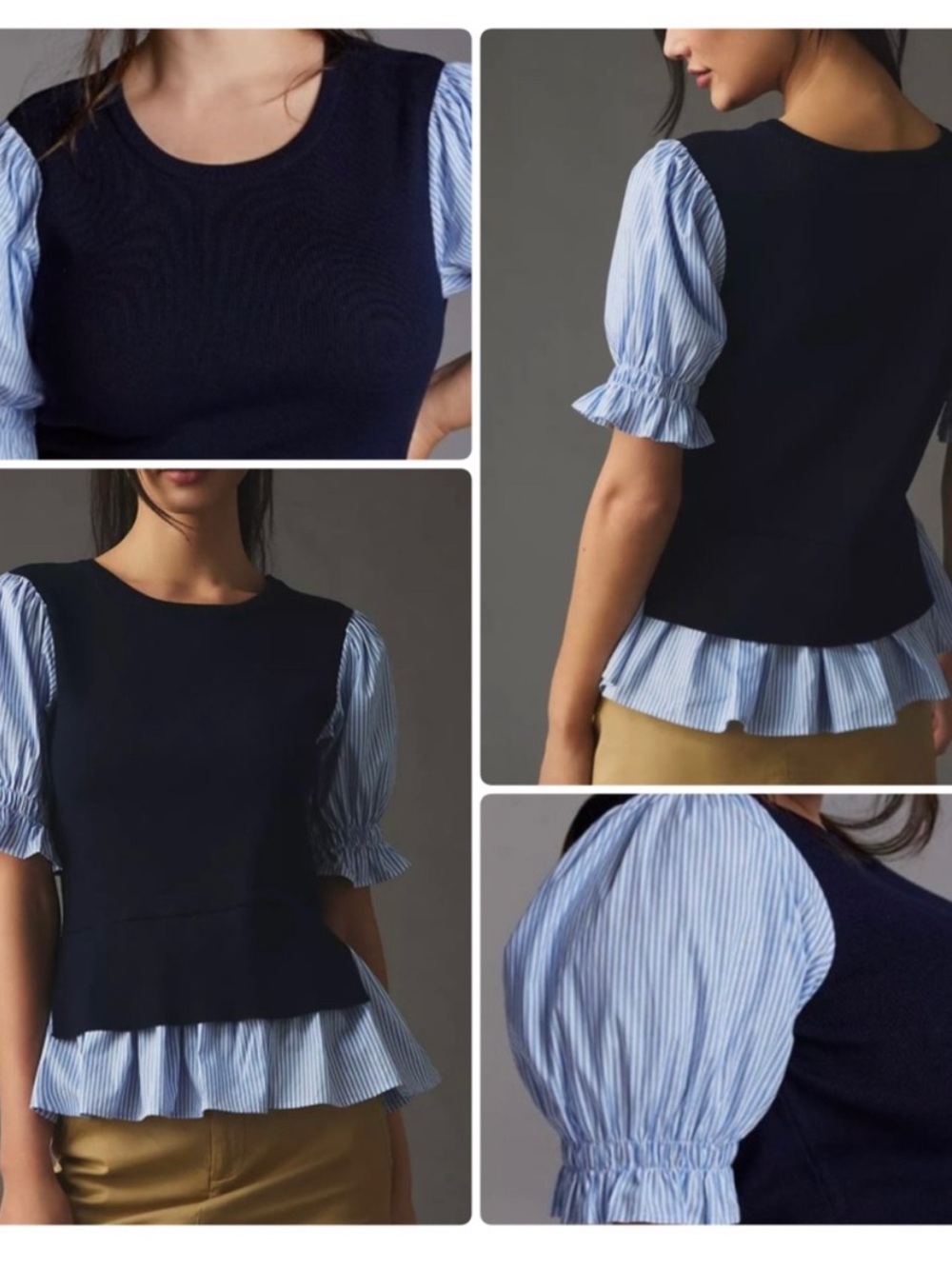 Anthropologie Layered Poplin-Sleeve Sweater NWOT